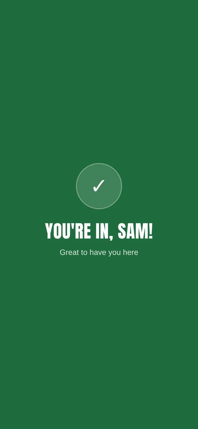 RollCall fullscreen you're in confirmation after a member checks in, with a three week streak